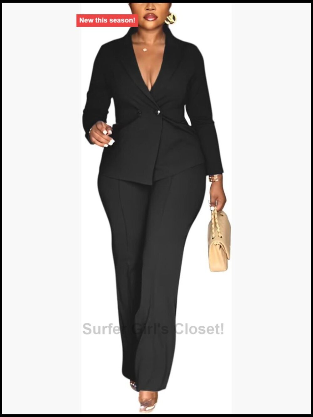2 Piece Blazer Pants Suit Set for Women Work Business Casual Long Sleeve